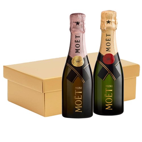 Mini Champagne Moet Brut and Moet Rose 20cl Twin Hamper Gift Box